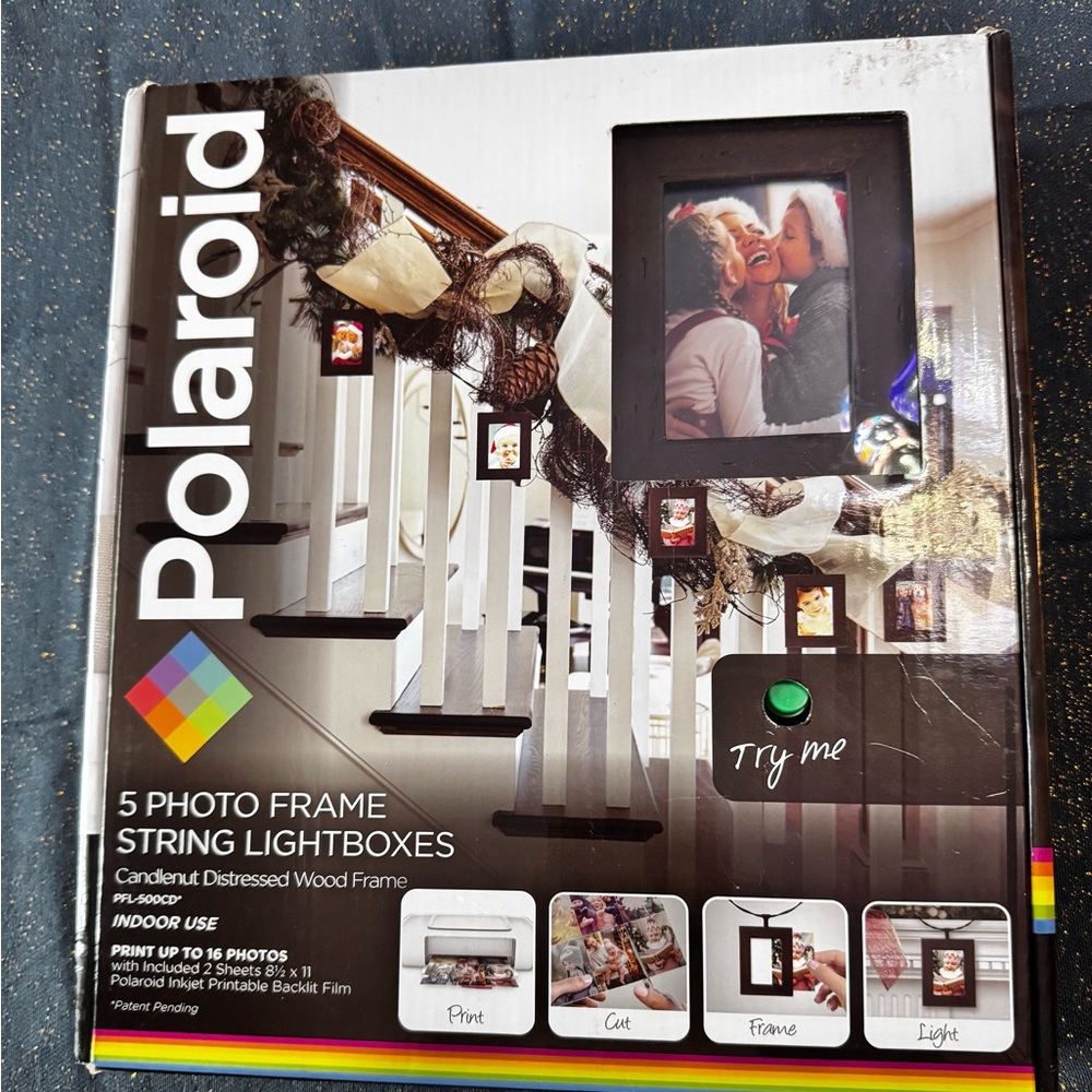 Polaroid Distressed Wood Photo Frame String Lightboxes - Black